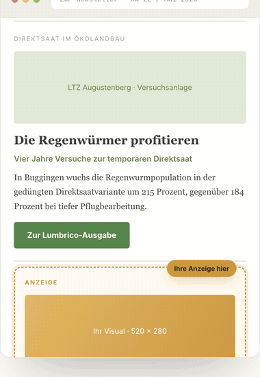 Vorschau: Ihre Anzeige, eingebettet in den LOP-Newsletter zwischen den Fachbeitr&auml;gen und klar als Anzeige gekennzeichnet